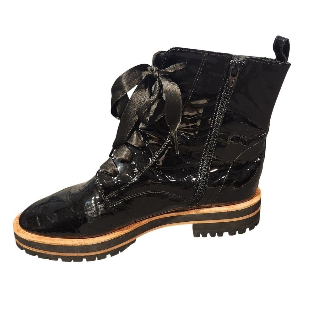 Repetto Paris Black Patent Leather Combat Boots Ribbon Lace-Up Womens 10 $695